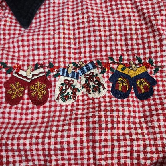 Bobbie Brooks Woman Red White Checked Christmas Mittens Button Front Top 18W 20W - Picture 2 of 9